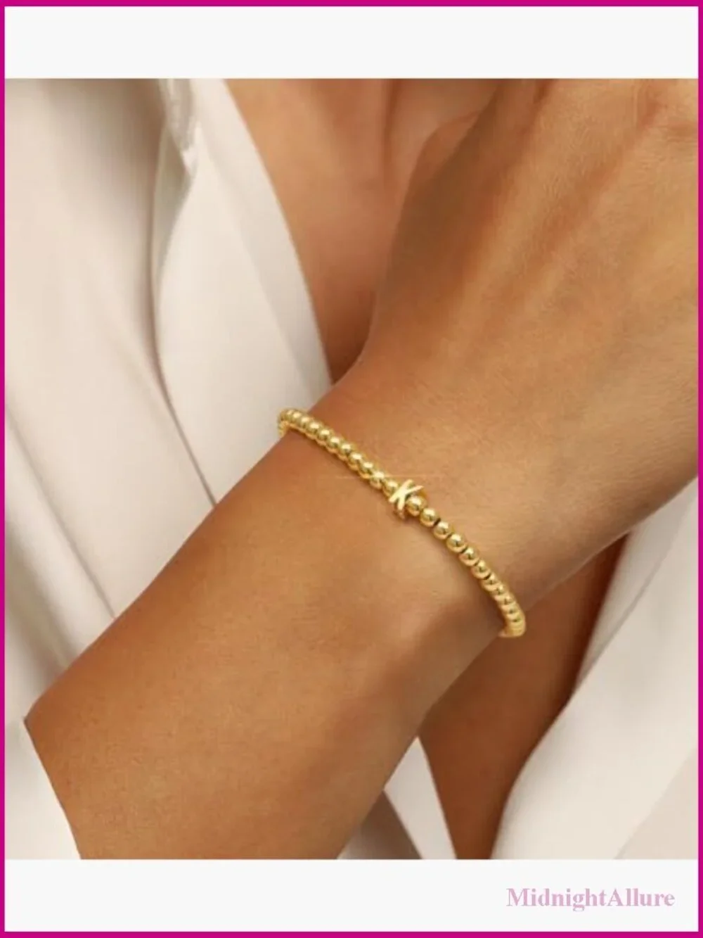 Stretch Initial Beaded Bracelet 18K Gold Plated A-Z Letter Jewelry Gift